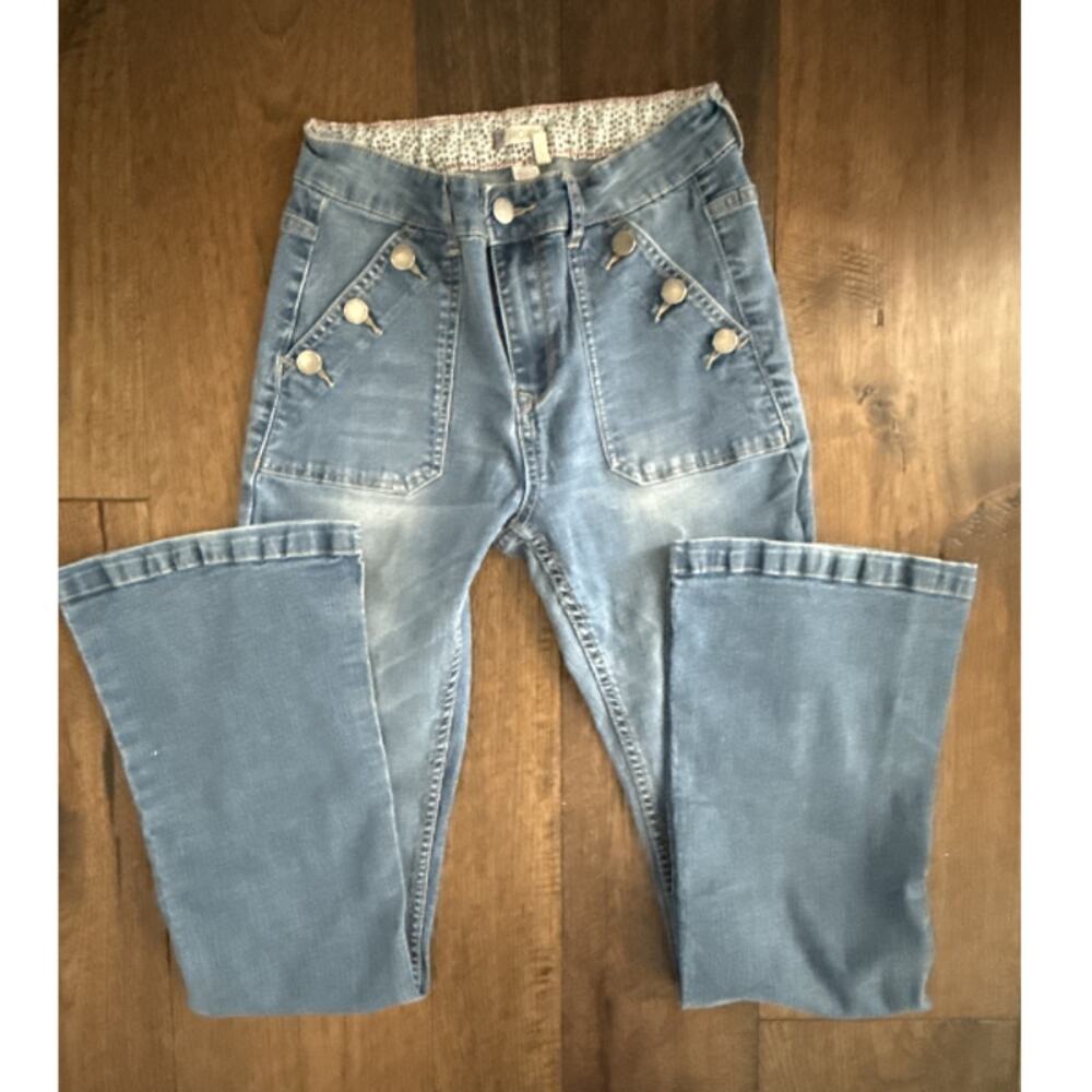 Roxy Flare Leg Jeans Size 28 Snap Pocket Light Wash Denim Sailor Style